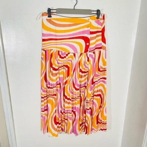 NWT Ted Baker Faidi Dropped Waist Pleated Retro Allover Print Midi Skirt 0/US 2 - Picture 5 of 16